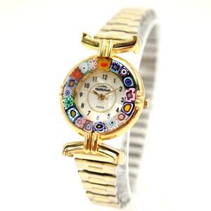 Memories Gold Tone MOP 27mm Watch Flower Bezel Metal Stretch Band w New Battery